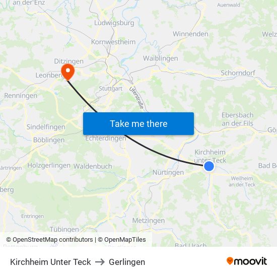 Kirchheim Unter Teck to Gerlingen map