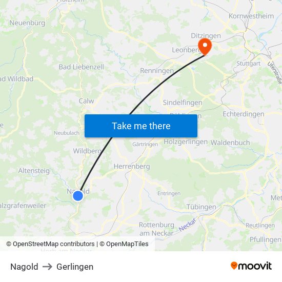 Nagold to Gerlingen map