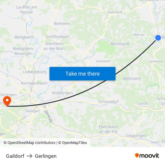 Gaildorf to Gerlingen map