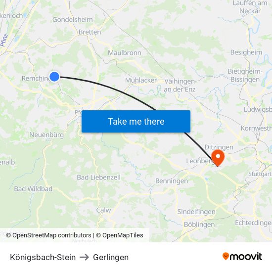 Königsbach-Stein to Gerlingen map