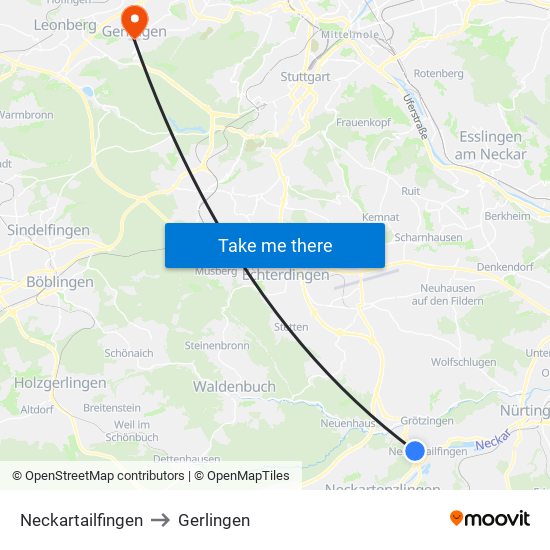 Neckartailfingen to Gerlingen map