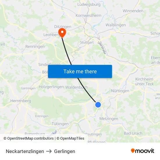 Neckartenzlingen to Gerlingen map