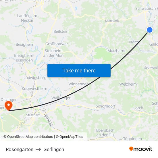 Rosengarten to Gerlingen map