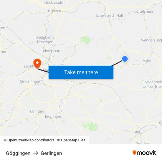 Göggingen to Gerlingen map