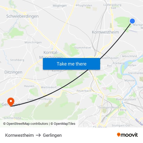 Kornwestheim to Gerlingen map