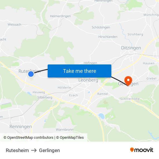Rutesheim to Gerlingen map