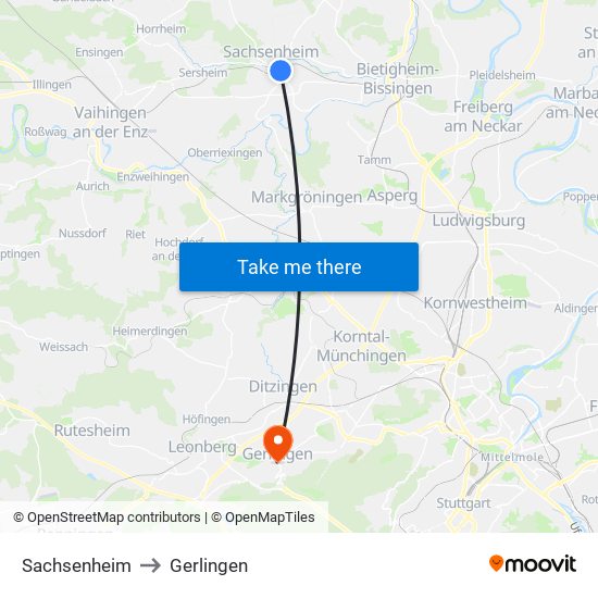 Sachsenheim to Gerlingen map