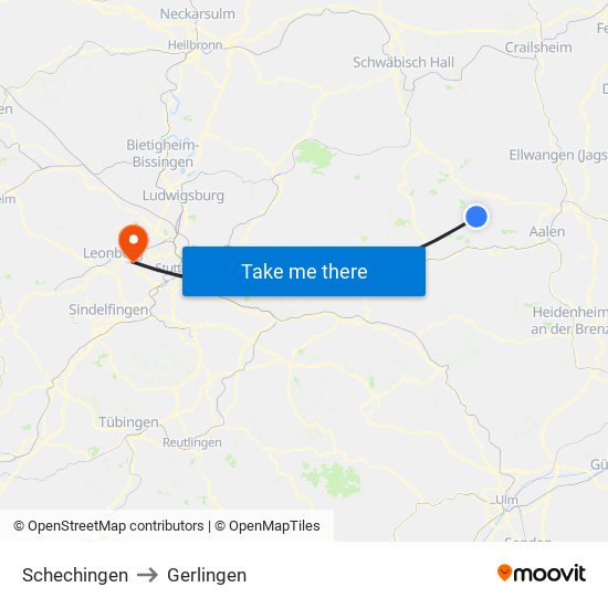 Schechingen to Gerlingen map