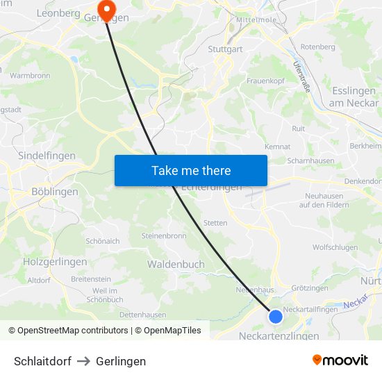 Schlaitdorf to Gerlingen map