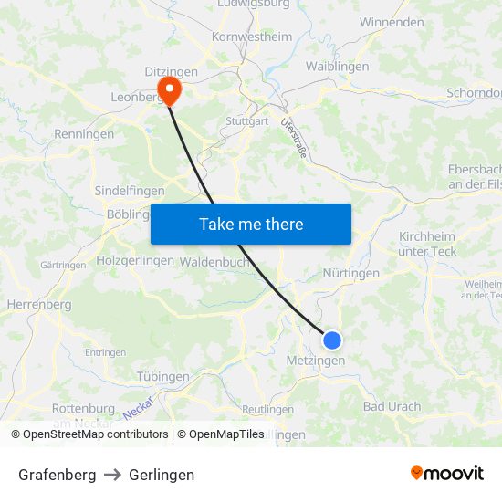 Grafenberg to Gerlingen map