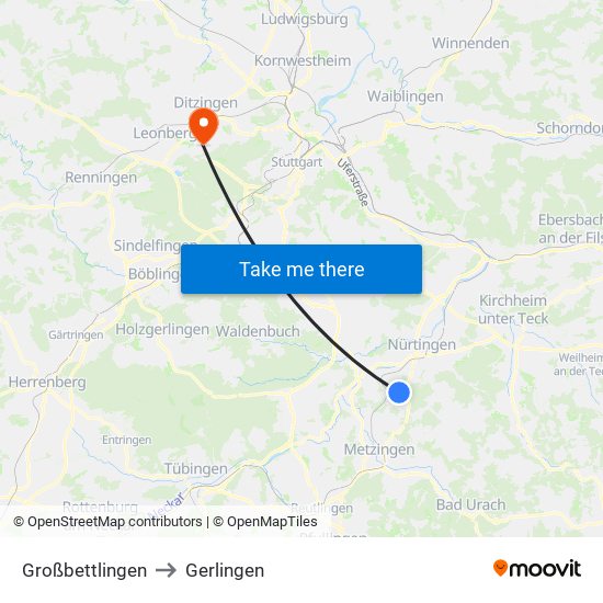 Großbettlingen to Gerlingen map