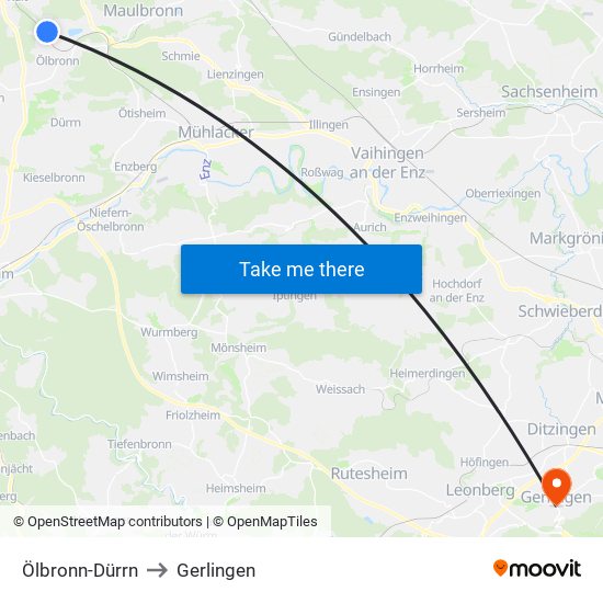 Ölbronn-Dürrn to Gerlingen map