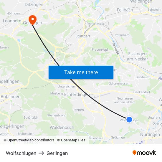 Wolfschlugen to Gerlingen map