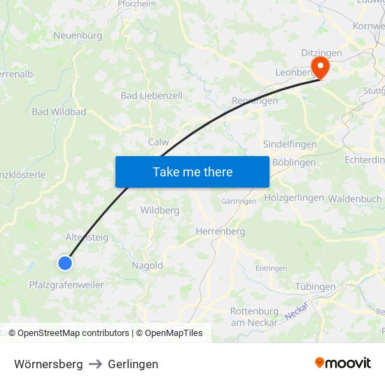 Wörnersberg to Gerlingen map