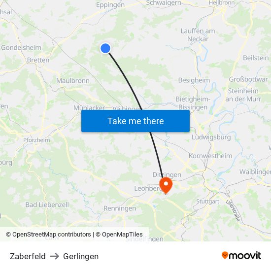 Zaberfeld to Gerlingen map