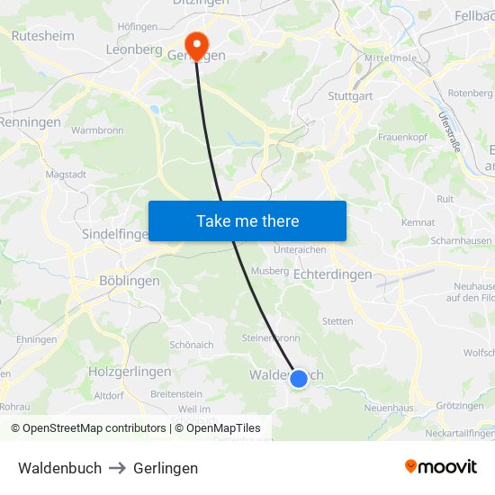 Waldenbuch to Gerlingen map