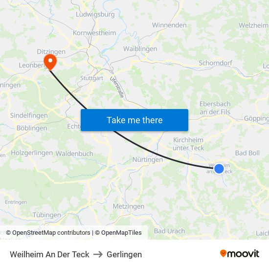 Weilheim An Der Teck to Gerlingen map