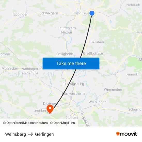 Weinsberg to Gerlingen map