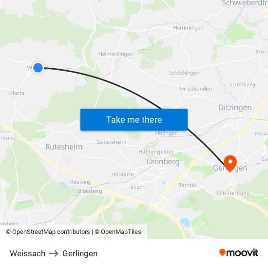 Weissach to Gerlingen map