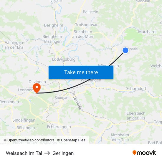 Weissach Im Tal to Gerlingen map