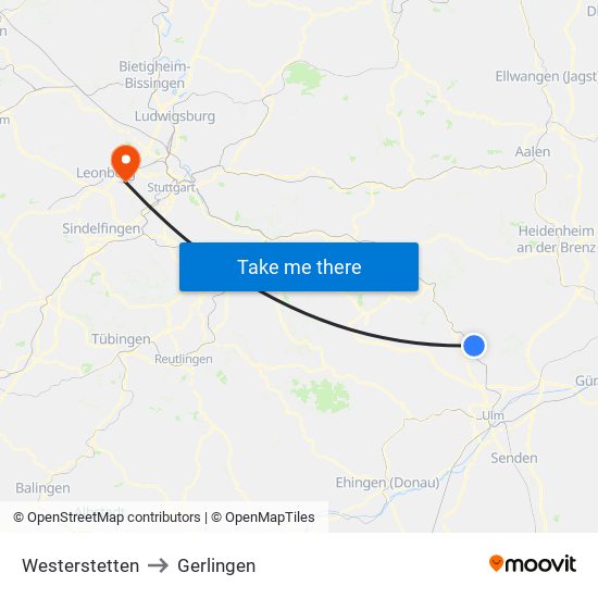 Westerstetten to Gerlingen map