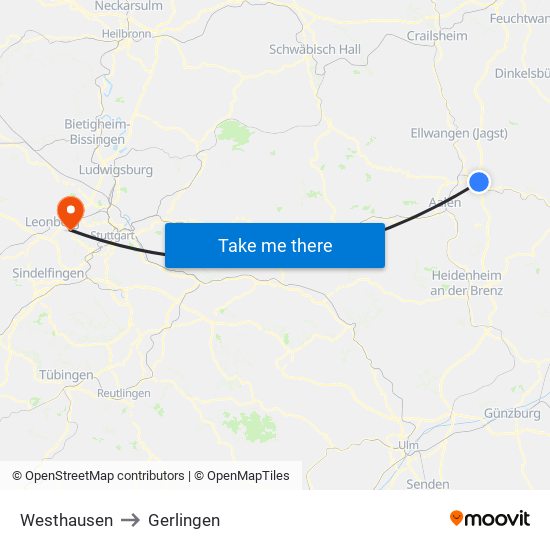 Westhausen to Gerlingen map