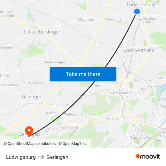 Ludwigsburg to Gerlingen map