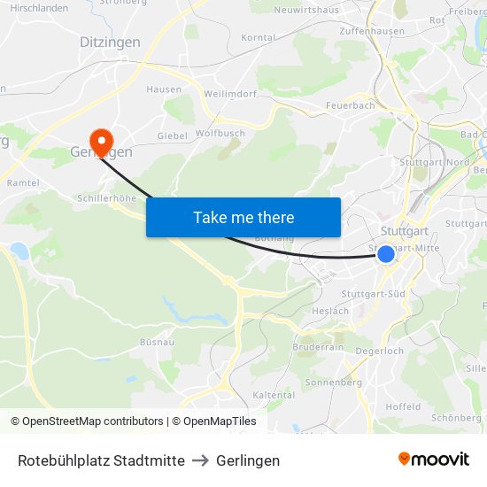 Rotebühlplatz Stadtmitte to Gerlingen map