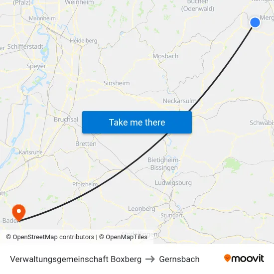 Verwaltungsgemeinschaft Boxberg to Gernsbach map