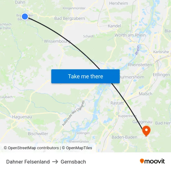 Dahner Felsenland to Gernsbach map