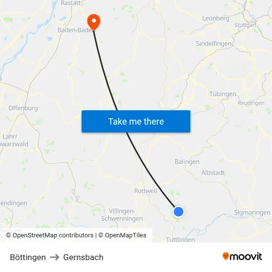 Böttingen to Gernsbach map