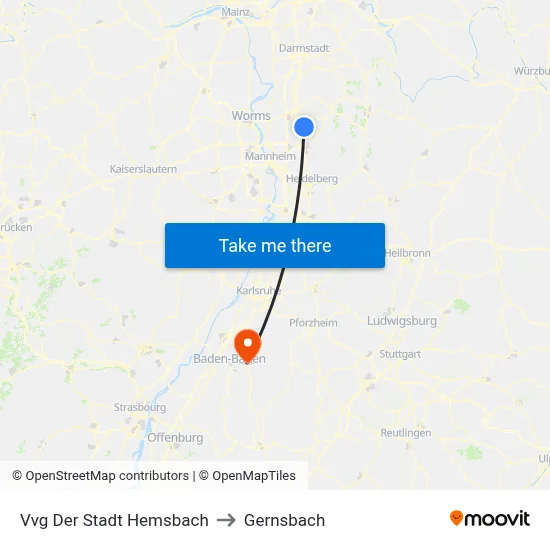 Vvg Der Stadt Hemsbach to Gernsbach map