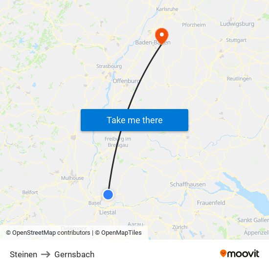 Steinen to Gernsbach map