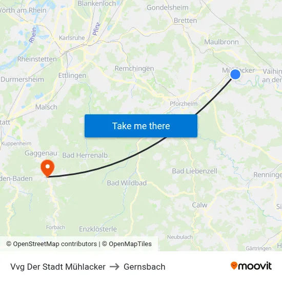 Vvg Der Stadt Mühlacker to Gernsbach map