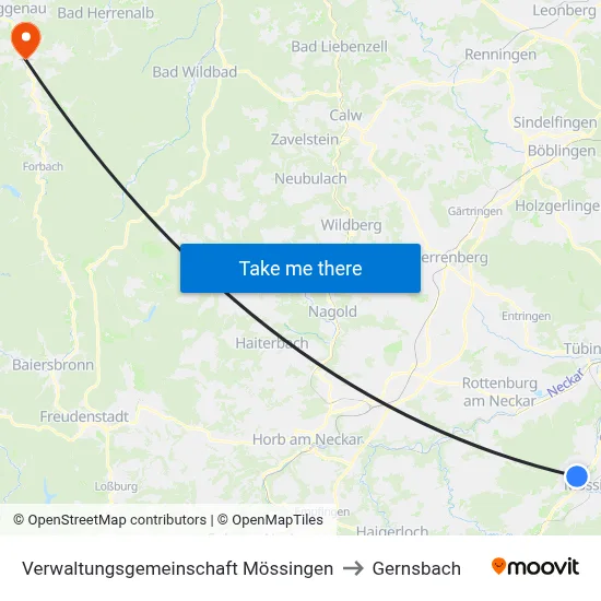 Verwaltungsgemeinschaft Mössingen to Gernsbach map
