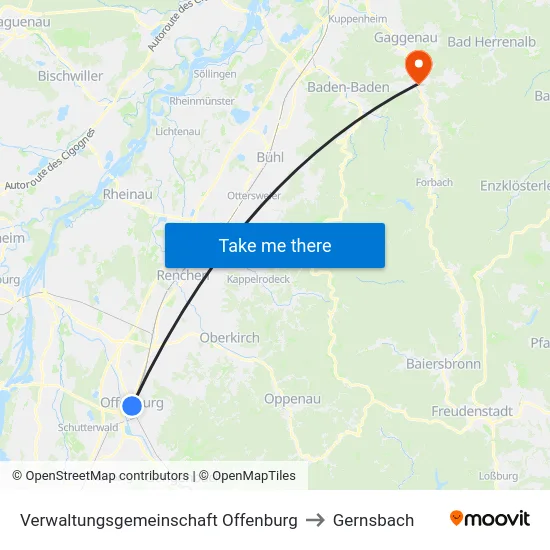 Verwaltungsgemeinschaft Offenburg to Gernsbach map