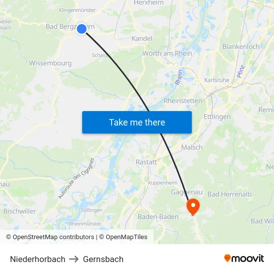 Niederhorbach to Gernsbach map