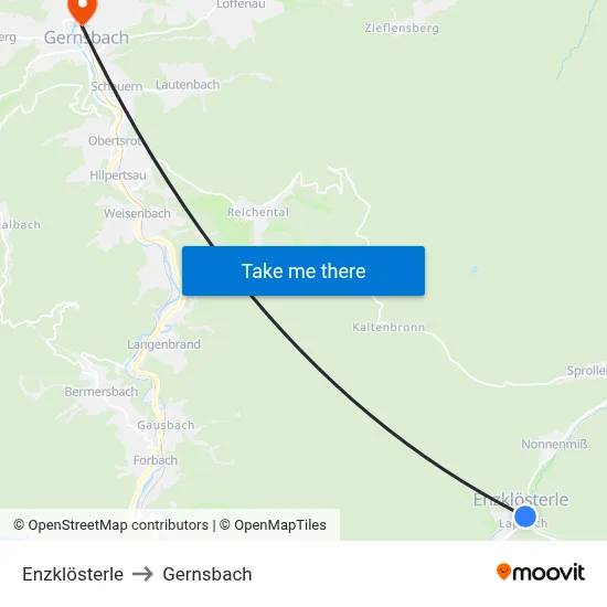 Enzklösterle to Gernsbach map