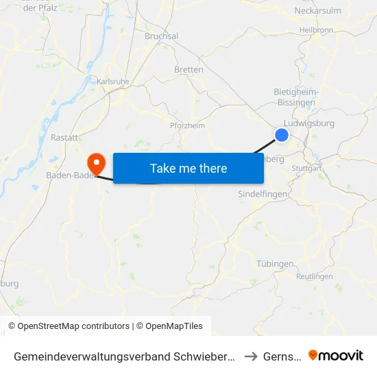 Gemeindeverwaltungsverband Schwieberdingen-Hemmingen to Gernsbach map