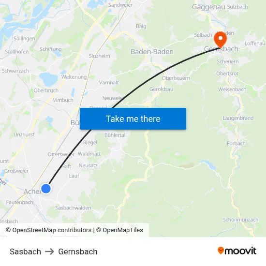 Sasbach to Gernsbach map