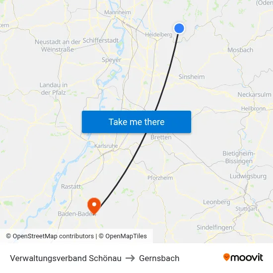 Verwaltungsverband Schönau to Gernsbach map