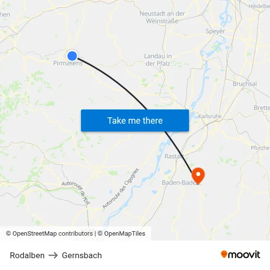 Rodalben to Gernsbach map