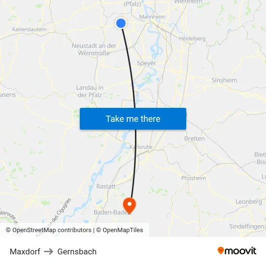 Maxdorf to Gernsbach map