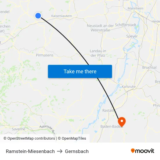 Ramstein-Miesenbach to Gernsbach map