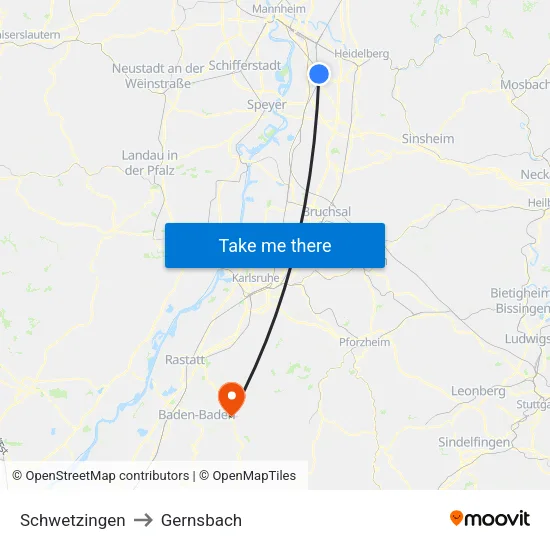 Schwetzingen to Gernsbach map