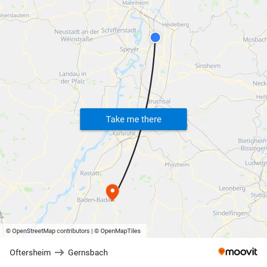 Oftersheim to Gernsbach map