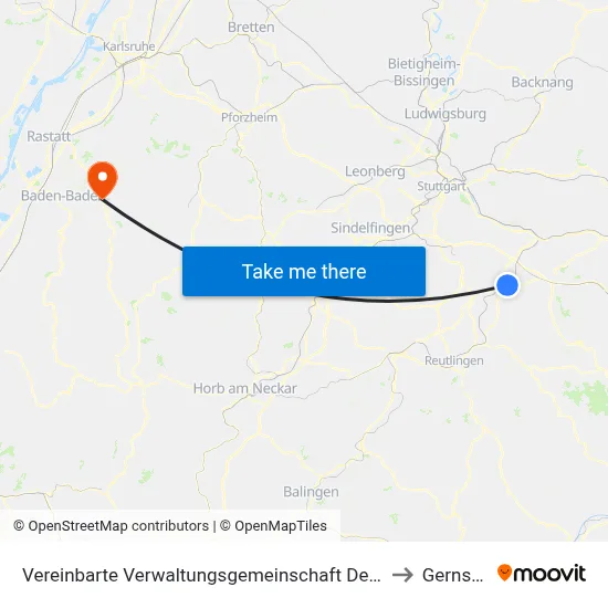 Vereinbarte Verwaltungsgemeinschaft Der Stadt Nürtingen to Gernsbach map