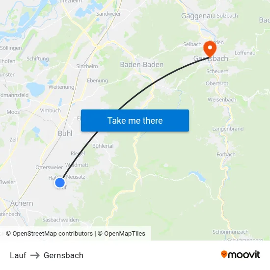 Lauf to Gernsbach map