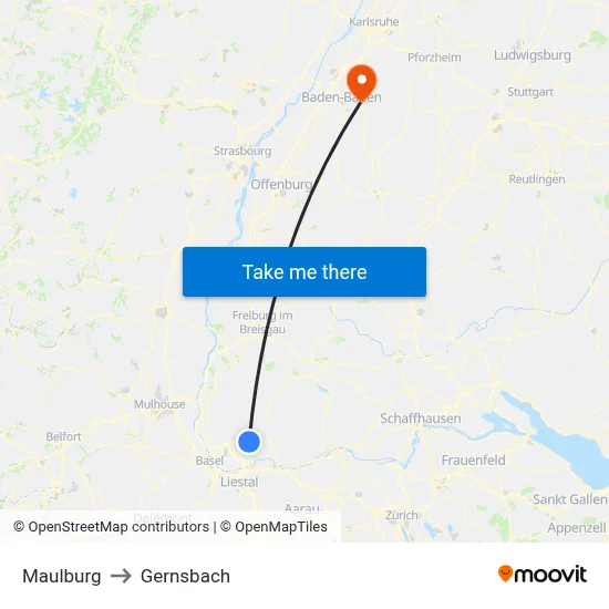 Maulburg to Gernsbach map