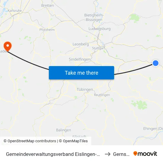 Gemeindeverwaltungsverband Eislingen-Ottenbach-Salach to Gernsbach map